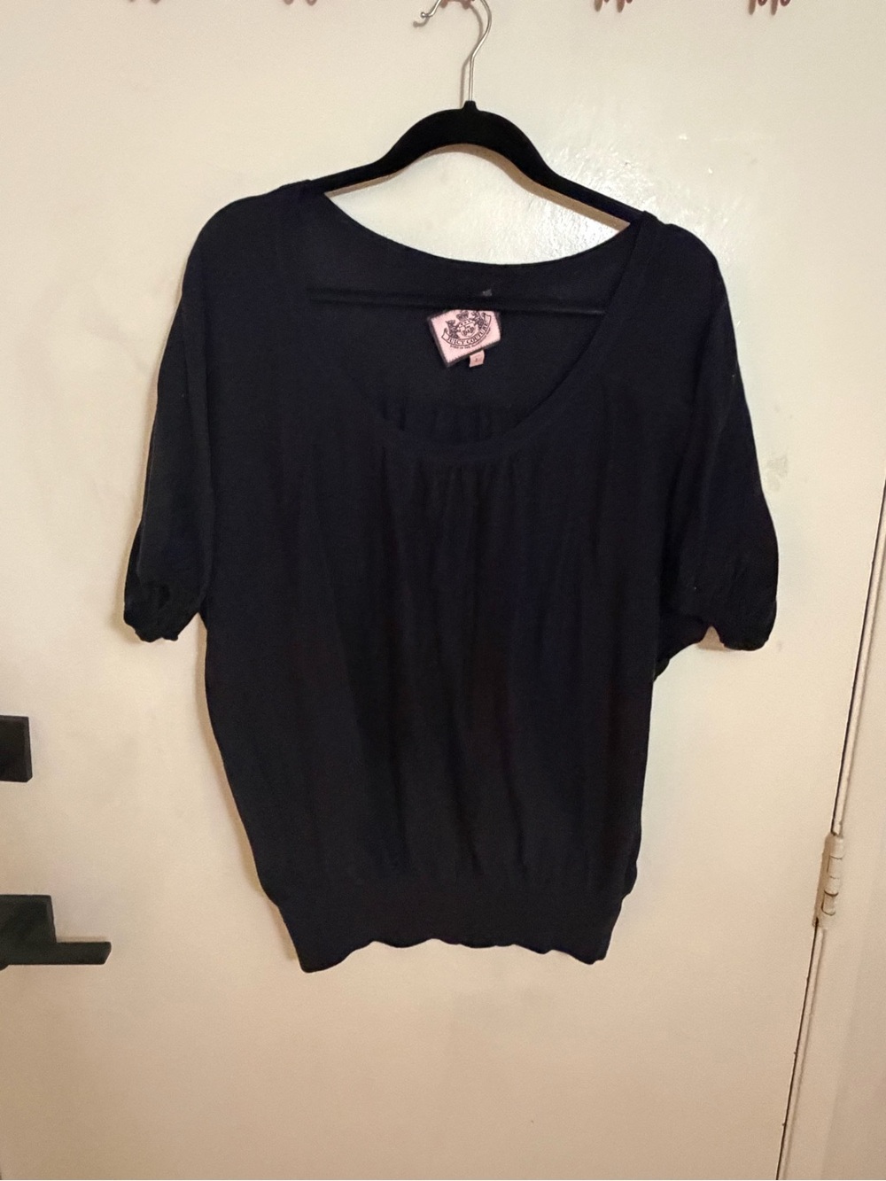 Black juicy couture Women's Short-Sleeve Scoop Neck sweater Top blouse Large L
